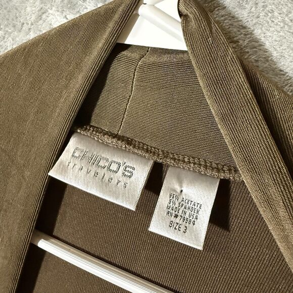 Chico’s Travelers XL Cardigan 3 Brown Open Front Drape Stretch Wrinkle Free - Picture 2 of 6